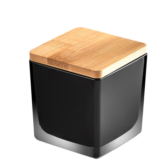 Cubic Glass Jar with Wooden Lid for Candle Making