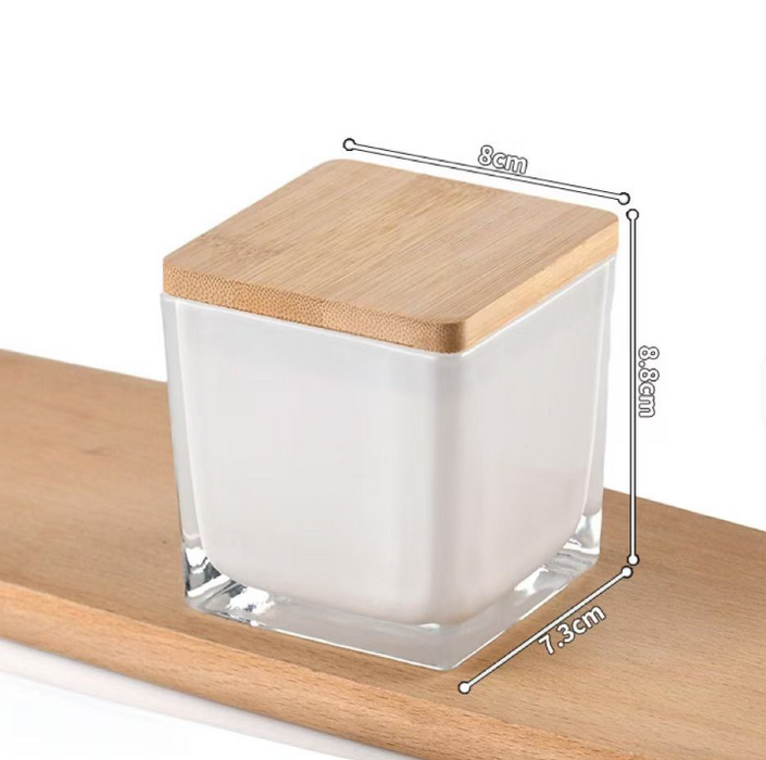 Cubic Glass Jar with Wooden Lid for Candle Making