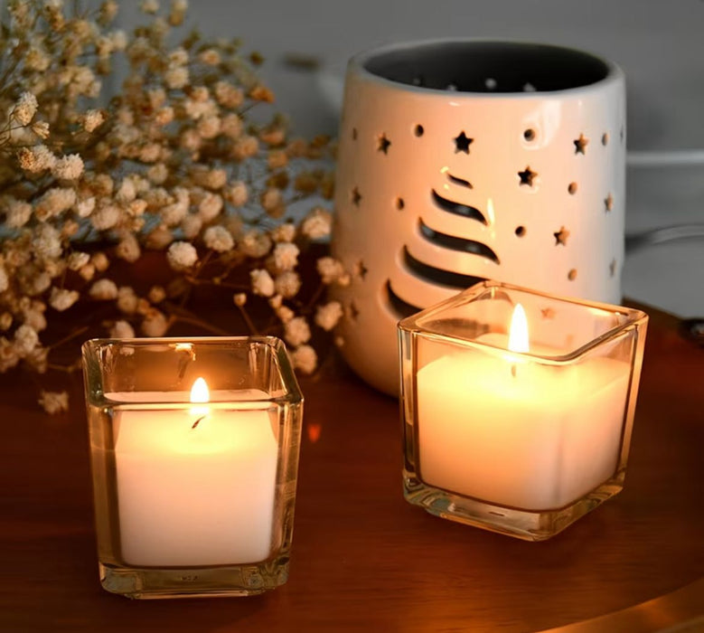 Cubic Glass Jar with Wooden Lid for Candle Making