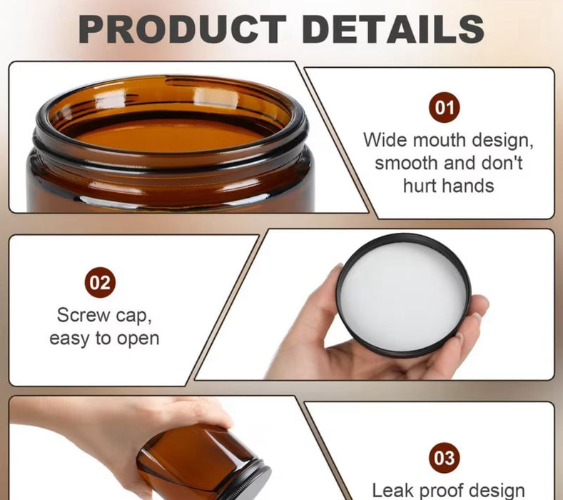 Amber Color Glass Jar with Metal Lid for Candle Making