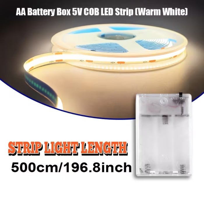 500cm Warm Light Strip Powered by a Battery Box (Without Batteries) with a Switch