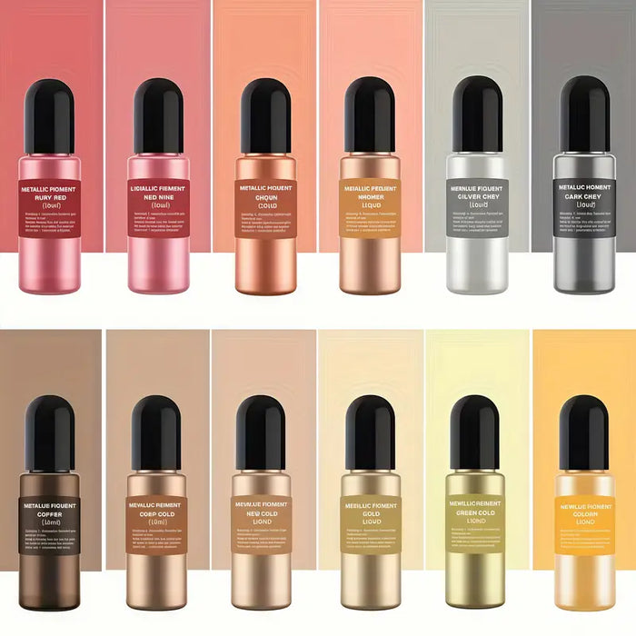 1 Set of 12 Colors, Metal Gradient Pigments for Resin Art(10ml/pc)