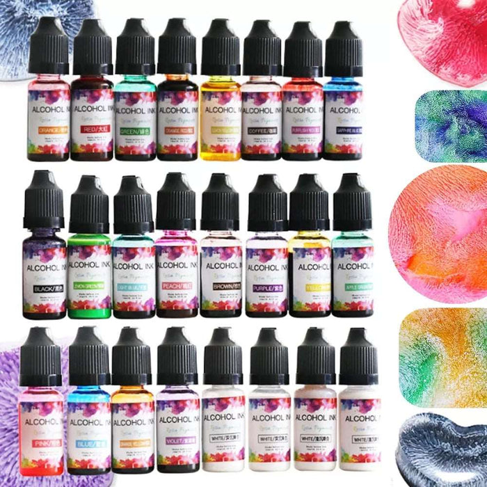 24 Colors 10ml Alcohol Ink Art Epoxy Resin Diffusion Pigment Kit Liquid Colorant Dye Ink | Pigment - Resinarthub