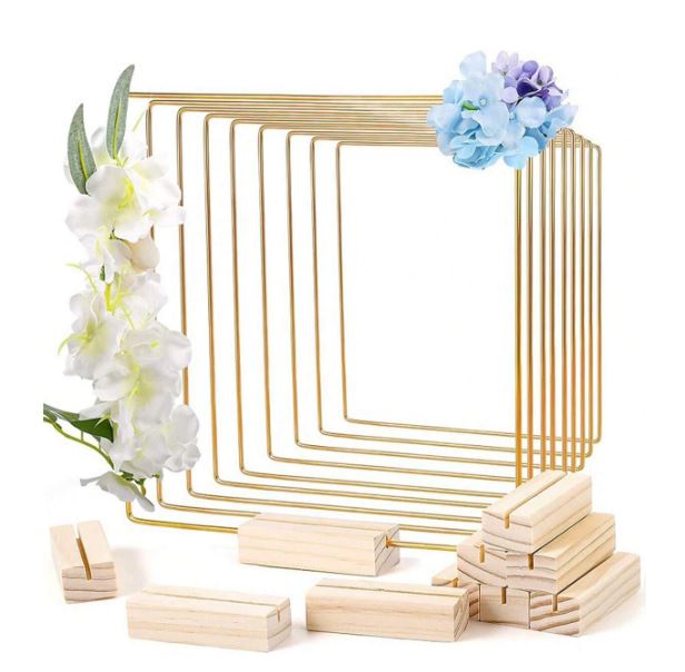 Rectangle Shaped Golden Color Metal Stand With Wooden Base | Fillings - Resinarthub