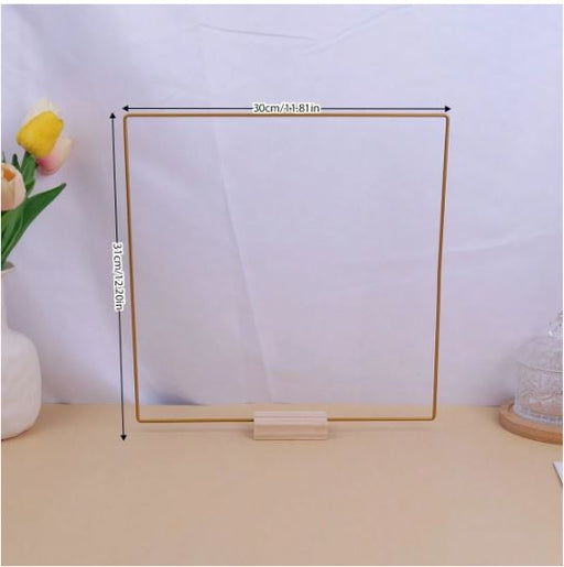 Rectangle Shaped Golden Color Metal Stand With Wooden Base | Fillings - Resinarthub