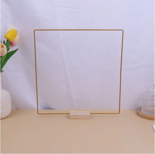 Rectangle Shaped Golden Color Metal Stand With Wooden Base | Fillings - Resinarthub