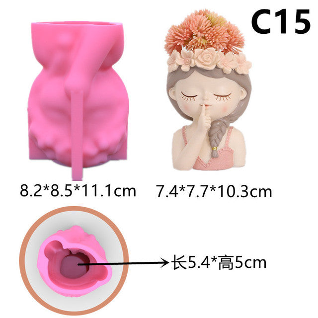 Cute girl flower pot Silicone mold | Mould - Resinarthub