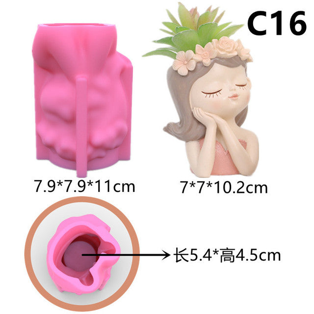 Cute girl flower pot Silicone mold | Mould - Resinarthub