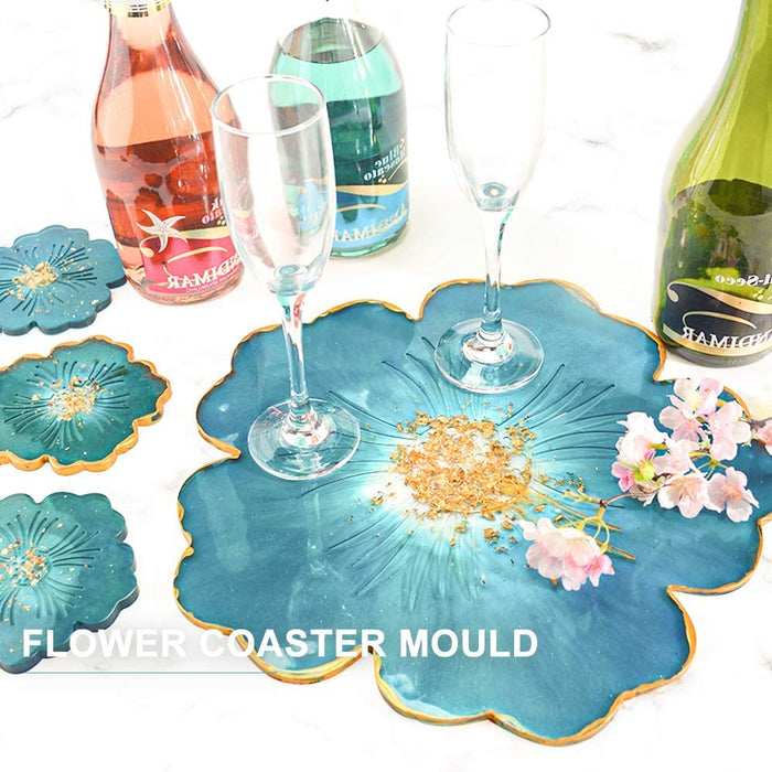 Flower Shaped Resin tray Mould with Coasters | Mould - Resinarthub