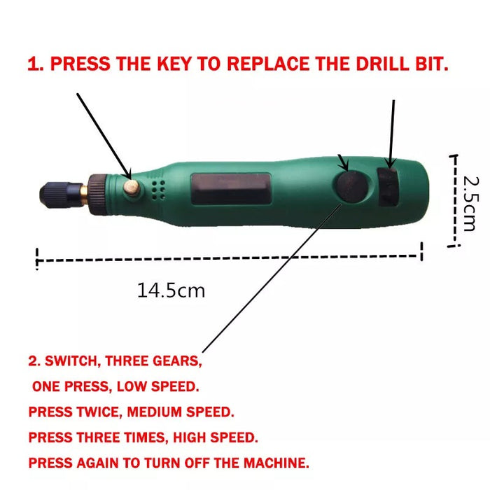 Mini Electric Drill Set Variable Speed with EU AC Adapter