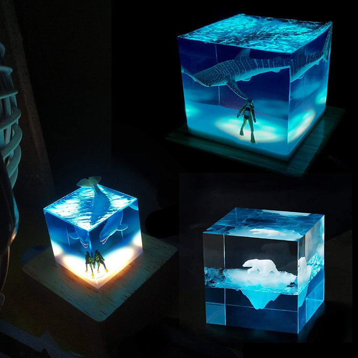 Square Silicone Mold Light Lamp with Wooden Lighted Base | Mould - Resinarthub